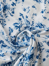 WYWH Women's Vacation White Base Blue Flower Printed Half-Length Skirt With Side Slit And Drawstring Waist